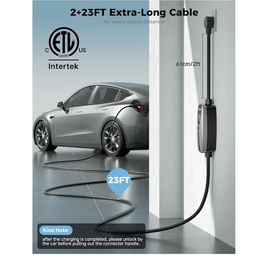 Level 1/2 Tesla Charger, ETL/CSA Certified, Adjustable 6-16A, 25ft Extension